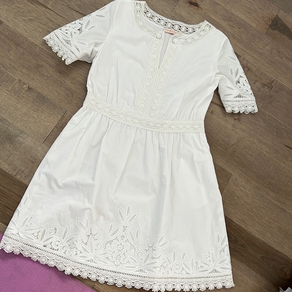 Tory burch crochet white dress, size 10